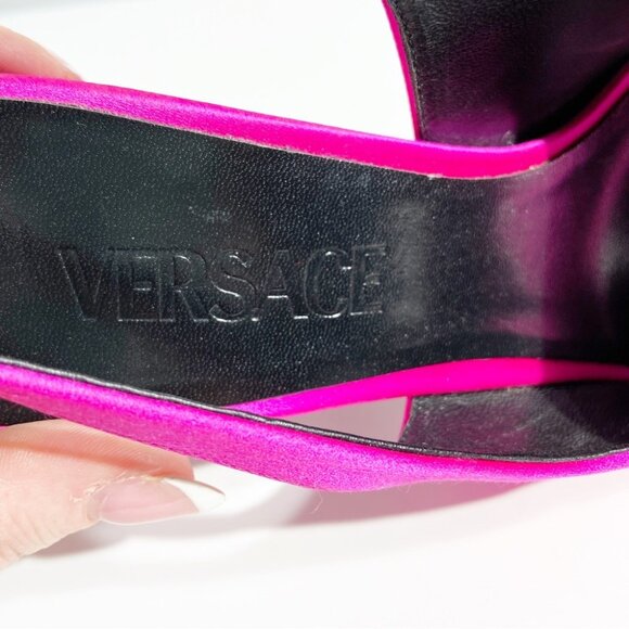 NWT Versace Crystal Medusa Square Toe Slingback High Heel Sandals size 36.5 - Picture 8 of 10